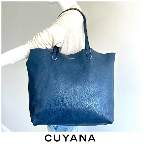 Cuyana Handbags - CUYANA Classic Easy Navy Pebbled Leather Large Shopping Bag Shoulder Bag Tote